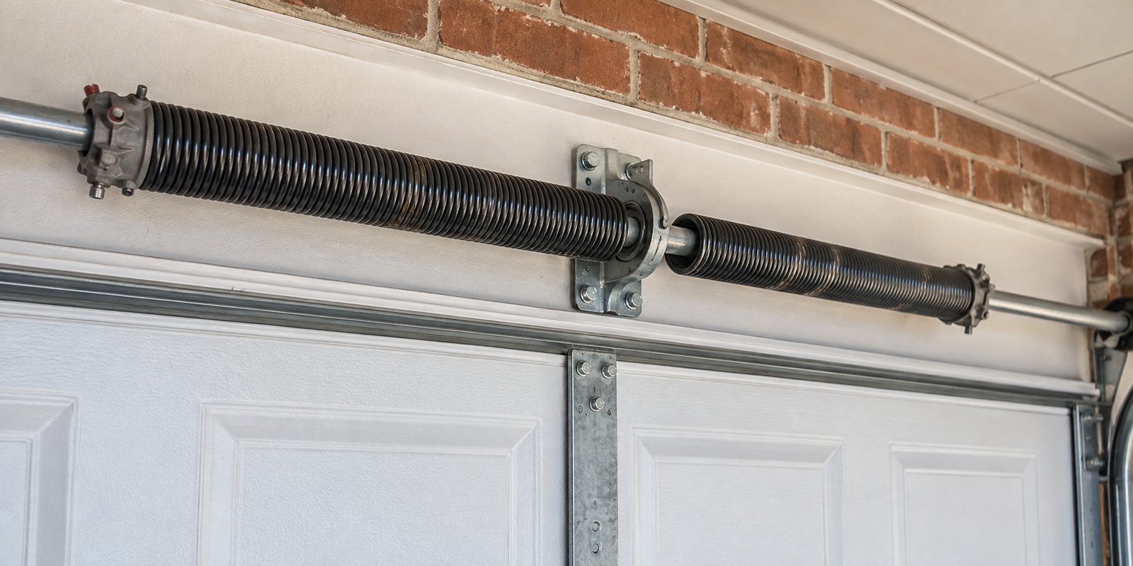 Torsion spring assembly mounted above a sectional garage door